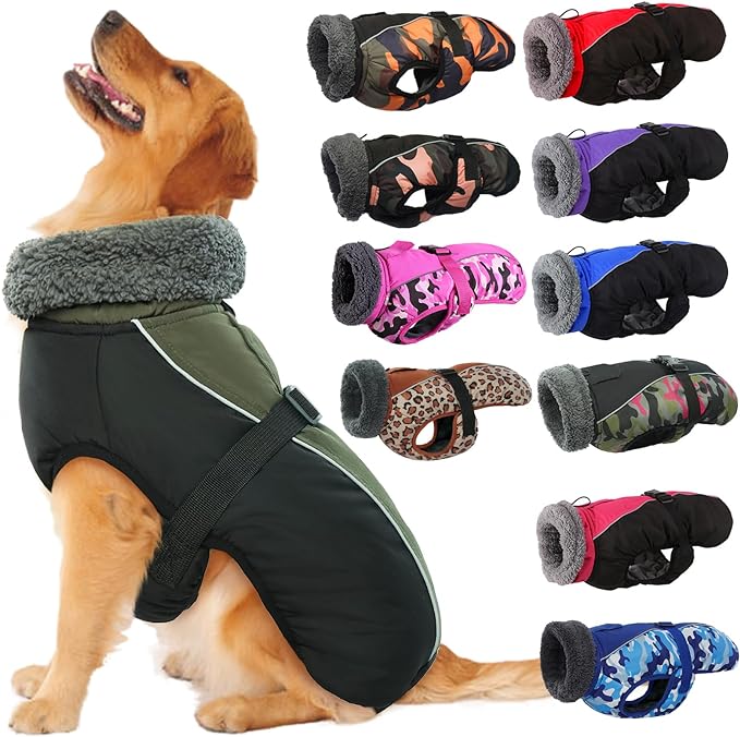 IECOii Extra Warm Reflective Adjustable Dog Jacket - Fleece Turtleneck Winter Coat for Small to Extra Large Dogs