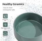 Ceramic Elevated Cat Food and Water Bowl, Kitty Bowl, Raised Cat Dish, Pet Feeder (5.1 in, 2 x Dark Green + Stand)
