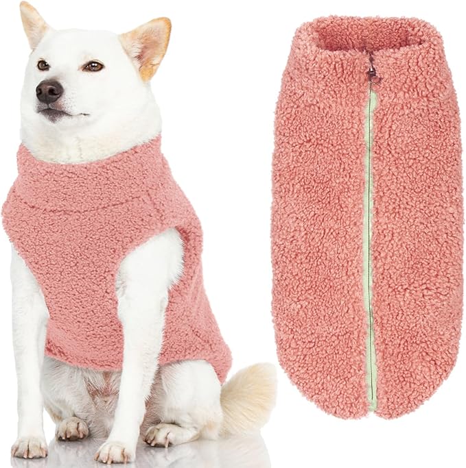Gooby Sherpa Vest Dog Sweater - Mauve Pink, Medium - Warm Fuzzy Fleece Step in Dog Jacket Without Ring Leash - Sweaters for Small and Medium Dog for Everyday Use