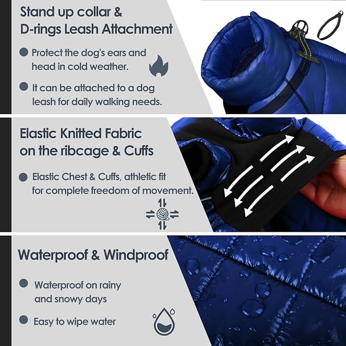 AOFITEE Dog Coat, Waterproof Dogs Jacket for Winter, Warm Fullbody Small Dog Snowsuit, Winter Coat for Small Dogs, Zip Up Pet Puffer Jacket Fleece Vest, Outdoor Reflective Pet Snow Jackets, XXL