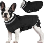 Large Dog Coat with Harness Built-in, Waterproof Reflective Fleece Lined - Warm Windproof Winter Jacket with Back Zipper, Cold Weather Snow Dog Coats - Black - 2XL