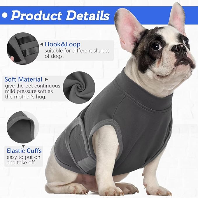 MIGOHI Dog Anxiety Relief Coat,Comfort Anxiety Vest for Dogs,Adjustable Dog Anxiety Calming Wrap for Fireworks,Thunderstorm,Travel,Separation,Anxiety Jacket for Small Dogs,S,Gray