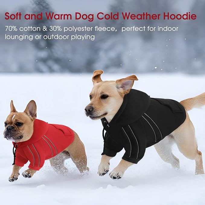 ASENKU Cozy Dog Hoodie，Soft Sweater with Adjustable Hood, Back Pocket and Leash Access Hole，Warm Reflective Sweatshirt for Cold Weather（Red，2XL