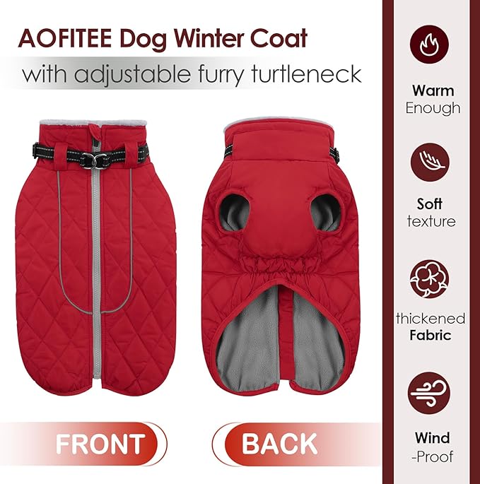 AOFITEE Extra Small Dog Jacket, Waterproof Dog Coat for Winter, Turtleneck Winter Jacket with Back Zipper, Reflective Pet Coat Small Snowsuit, Small Pet Snowsuit Chihuahua, Yorkshire
