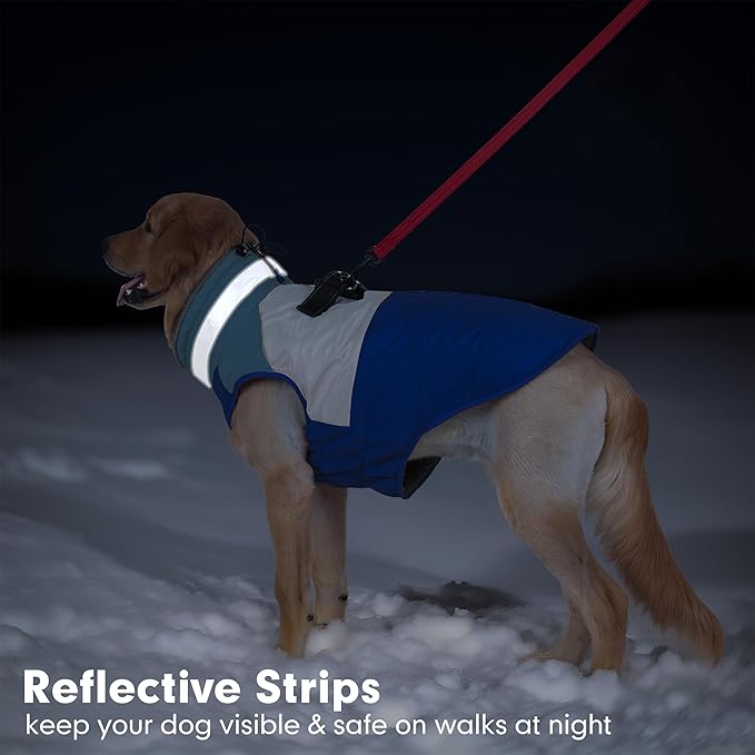 azuza Dog Jacket for Medium Dogs Waterproof Dog Coat with Reflective Strips and Harness Built in Warm Fleece Dogs Winter Coat Windproof with Back Zipper, Blue 2XL
