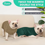 2 Pack Dog Sweaters for Medium Dogs Turtleneck Pullover Cable Knit Stretch Clothes French Bulldog Dachshund Boston Terrier Corgi Beagle Pug Boy Girl Pets Winter Clothes (L, Green & Brown)