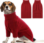 Queenmore Dog Sweater Large Size Dog, Large Dogs Sweater Xmas,Turtleneck Pullover Pet Sweaters for Dogs Girls Boys,Sweater Pet L,Thanksgiving Knitted Doggy Sweater for French Bulldog(Red,L)