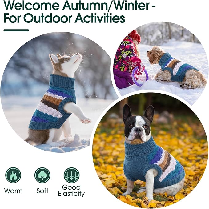 Kuoser Dog Sweater, XL Dog Sweaters for Large Dogs Pet Cable Knitted Pullover Warm Clothes, Turtleneck Classic Knitwear Soft Thick Puppy Xmas Holiday Outfit Cold Weather Thermal Wear, Blue XL