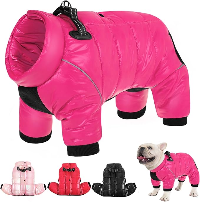 AOFITEE Dog Coat, Waterproof Dog Winter Jacket, Warm Fullbody Dogs Snowsuit, Winter Coat for Small Dogs, Zip Up Pet Puffer Jacket Fleece Vest, Outdoor Reflective Cold Weather Pet Coats, Rose Red L