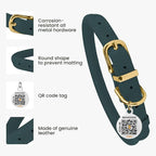BronzeDog Rolled Leather Dog Collar with QR ID Tag, Adjustable Soft Round Collars for Small Medium Large Dogs Puppy (14" - 16" Neck Size, Denim)