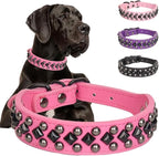 Serijoars Spiked Studded PU Leather Dog Collar for Small, Medium, Large Breeds, Pit Bull, Bully, Husky, Terrier, Adjustable (Hot Pink, XL (45-52CM))