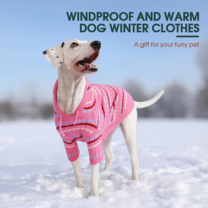 Kuoser Dog Sweater, Dog Sweaters for Large Dogs, Thanksgiving Christmas Large Size Dogs Pullover Sweater, Boy Girl Pet Cable Knitted Sweatshirt, Warm Hood Winter Clothes for Cold Weather, Pink L