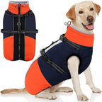 AOFITEE Dog Coats for Large Dogs, Waterproof Dog Winter Jacket with Harness Built in, Warm Large Dogs Coat with Fleece Lined, Zip Up Pets Jackets for Golden Retriever, Weimaraner, Blue 2XL