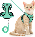 Dooradar Cat Harness and Leash Set, Escape Proof Safe Adjustable Kitten Vest Harnesses for Walking, Easy Control Soft Breathable Mesh Jacket with Reflective Strips for Cats, Green, M