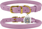 BronzeDog Rolled Leather Dog Collar with QR ID Tag, Adjustable Soft Round Collars for Small Medium Large Dogs Puppy (11" - 14 1/2" Neck Size, Lavender)