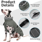 Queenmore Dog Cold Weather Coats, Fleece Collar Pet Apparel for Cold Weather, Dog Snowsuit, Cozy Winter Dogs Jackets Winter with Quick Release, Grey, XXL