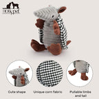 Hollypet Plush Dog Squeaky Toy Stuffed Armadillo Animal Pet Puppy Chew Toys with Clean Teeth for Small Medium Large All Breed Sizes Dogs, Black and White,8 in