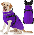 Dogcheer Dog Coat with Harness, Waterproof Warm Dog Winter Jacket with Pockets, Reflective Pet Fleece Jacket Turtleneck Snowsuit for Small Medium Large Dogs - Purple, XS