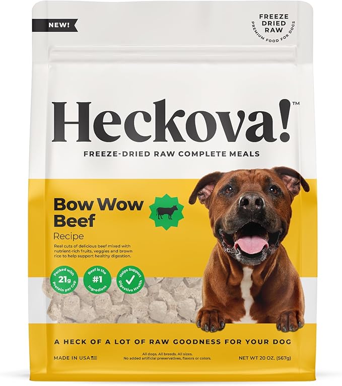 Bow Wow Beef - Freeze Dried Raw Dog Food, Complete Meal, Beef Liver and Kidney Bites for Training, Meal Topper, High Protein, 21g Per Cup, Made in The USA, 20oz Bag