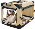 Pettycare 36 Inch Collapsible Dog Crate for Large Dogs, 4-Door Foldable Soft Dog Kennel with Chew Proof Mesh Windows, Indoor & Outdoor Travel Dog Crate, Beige