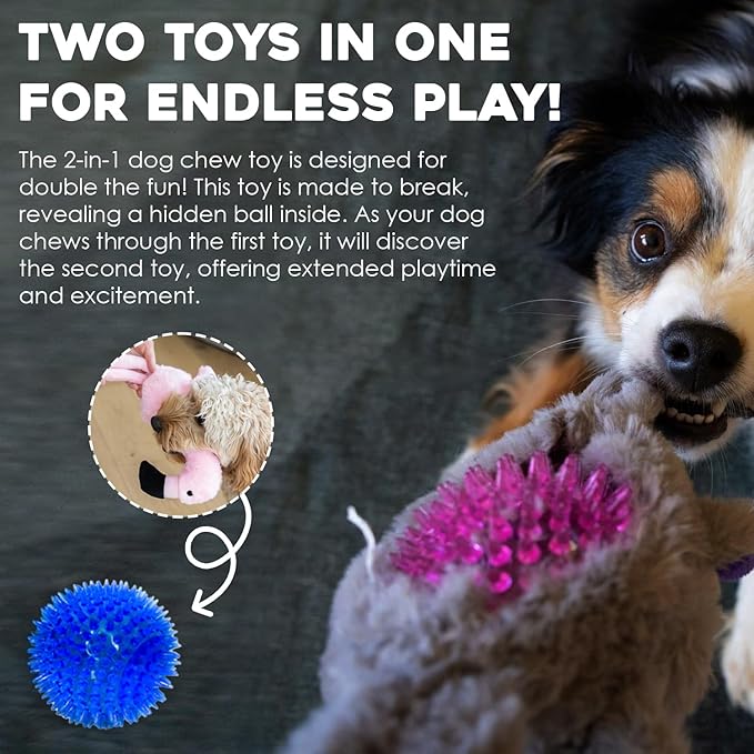 Flourish Pets 2 in 1 Multi-Layer Chew Toy for Active Dogs | Non-Toxic BPA Free Double Stitched Soft Fabric Exterior Dog Toys | Long-Lasting Dog Plush Toys – Easter 3.5" (2 Pack)