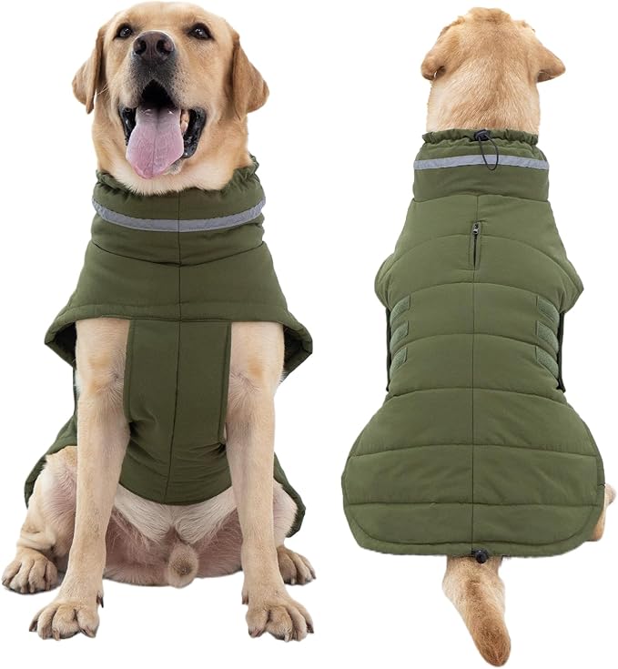 Dog Coat, Waterproof Winter Jacket, Warm Windproof Jacket, Reflective Adjustable Turtleneck Coats for Small Dogs with Hook & Loop - Green - S