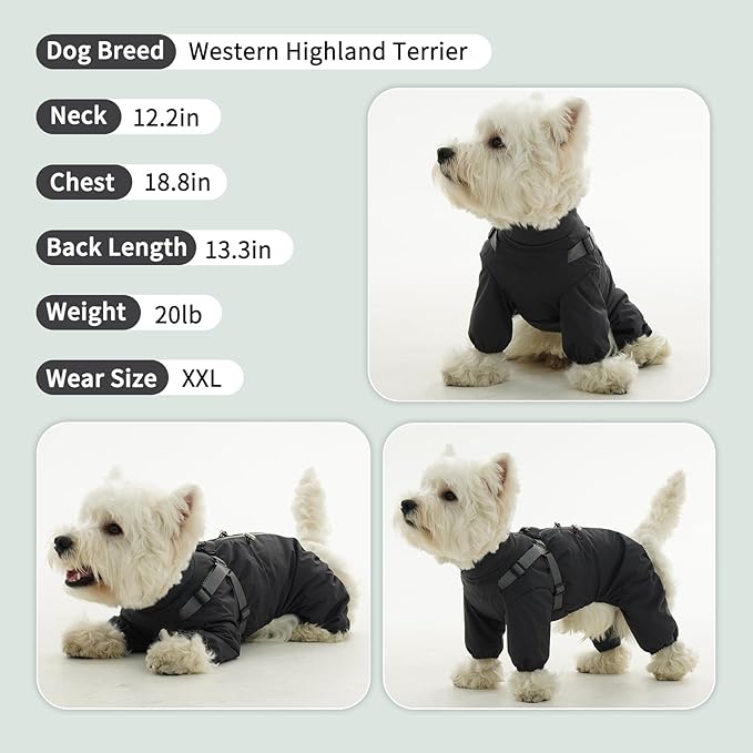 BRKURLEG Dog Raincoat with Harness for Small Dogs, Adjustable Waterproof Dog Rain Jacket, Reflective Rainproof Puppy 4 Legs Raincoat, Full Body Pet Rain Jacket, Dark Grey, M