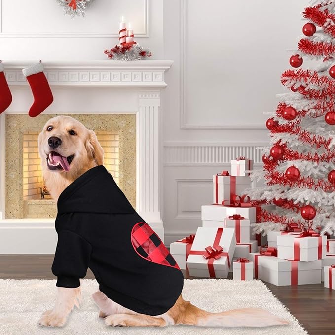 Dog Hoodie Sweater Sweater for Dogs Pet Clothes Black Buffalo Plaid Warm and Soft Breathable Cozy(L)