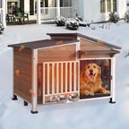GUTINNEEN Large Outdoor Insulated Dog House Weatherproof Dog Kennel Dog Shelter with Chew-Proof Full Metal Frame, 360° Rotatable Spill-Proof Bowl, Openable Roof for Large Dog Breeds, 39.7" L
