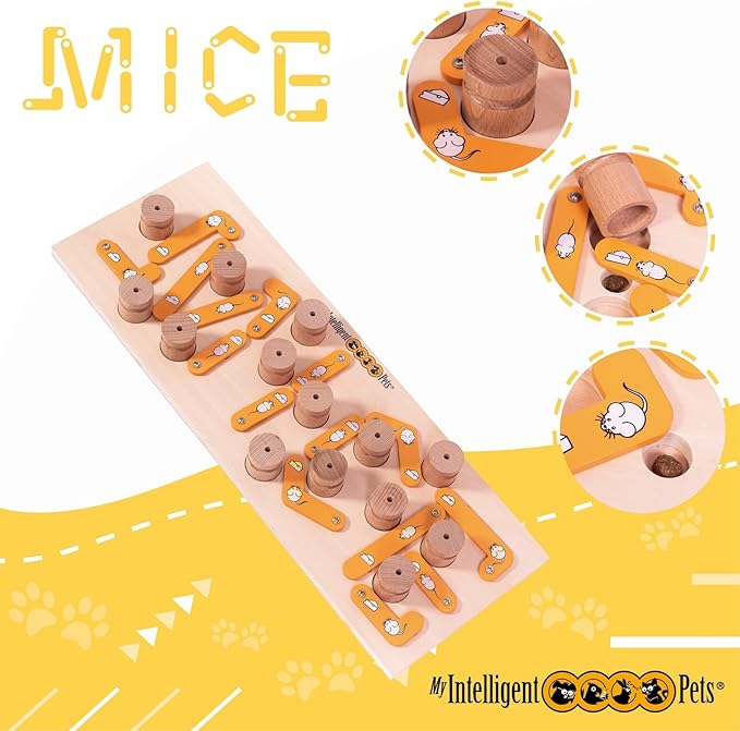 MICE - Cat and Dog Treat Puzzle, Interactive Wooden Toy for Cats and Dogs - Puzzle Feeder for Mental and Physical Exercise, Enhances Natural Instincts
