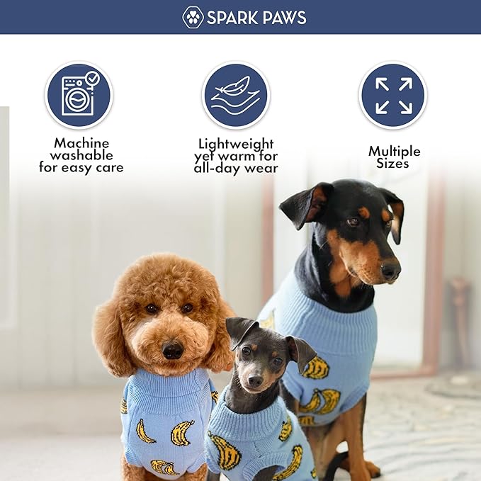 Spark Paws Knit Dog Sweater – Ultra Soft Warm Winter Dog Sweater for Small, Medium & Large Dogs – Stretch Fit Pet Sweater for French Bulldog, Pitbull, Girl & Boy Dogs Jacket, (Banana,M)