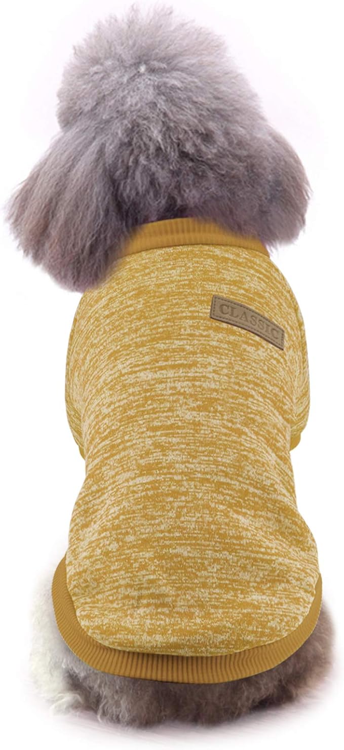 Idepet Pet Dog Classic Knitwear Sweater Fleece Coat Soft Thickening Warm Pup Dogs Shirt Winter Pet Dog Cat Clothes Puppy Customes Clothing for Small Dogs(XXL,Yellow)