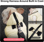Fleece Lining Dog Hoodie with Harness Built in,Extra Warm Large Dog Jacket in Winter Doggie Coats with Hooded,Light Yellow XXL