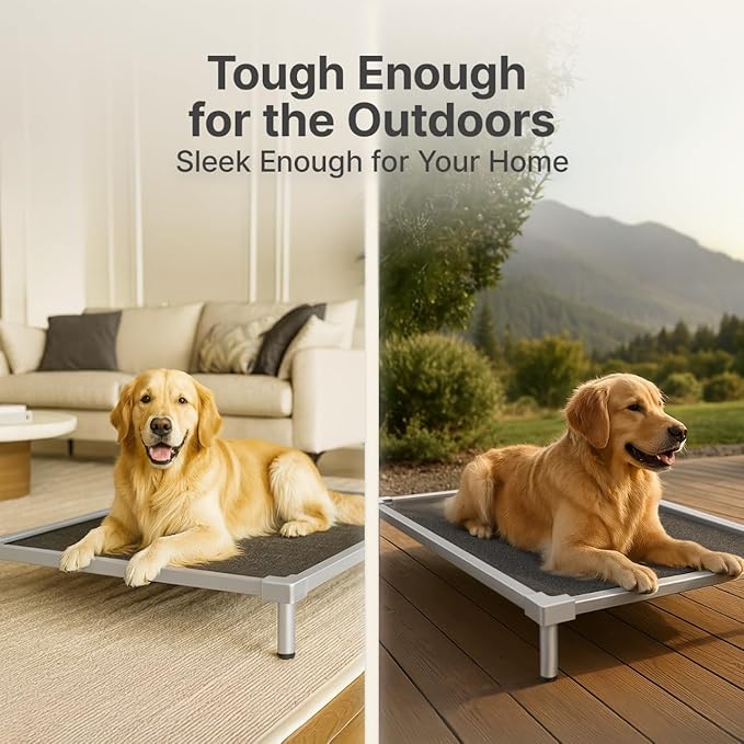 Elevated Dog Bed Medium Size, Chew Proof Aluminum Alloy Heavy Duty Dog Supplies Cooling Raised Pet Cot Indestructible with Anti-Rust Washable Assembly for Crate Outdoor-40.6"x 28.7" x 7"