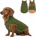 azuza Dog Jacket Waterproof & Windproof Dog Coat for Small Dogs with Thick Fleece, High Collar with Leash Hole, Adjustable Velcro & Elastic Belly, Army Green M