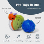 Flourish Pets 2 in 1 Multi-Layer Chew Toy for Active Dogs | Non-Toxic BPA Free Double Stitched Soft Fabric Dog Toys | Long-Lasting Dog Plush Toys - Small Caterpillar (20") and Puffer Prickles (5″)