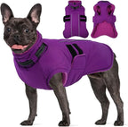 Large Dog Jacket, Waterproof Winter Coat with Harness Built in, Reflective Adjustable Hook&Loop Dog Snowsuit Cold Weather, Warm Snow Coat for Dogs French Bulldog, L Purple