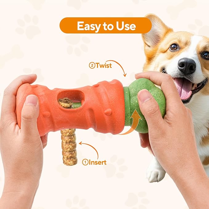 Cute Carrot Bully Stick Holder for Medium Large Breeds, Heavy Duty Dog Chew Holder for Aggressive Chewers, Safety Device to Prevent Choking