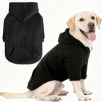 EXPAWLORER Textured Cable Knit Basic Dog Hoodie, Elevated Style Dog Sweater with Leash Hole and Pocket, Soft and Warm Pet Winter Coat, Cold Weather Clothes for Small Medium Large Dogs Cats,Black L