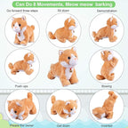 Yellow Robot Cat Plush Stuffed Animal Interactive Meow Kitten Touch Control Electronic Pet Robotic Kitty Toy, Animated Toy Cats for Girls Baby Kids