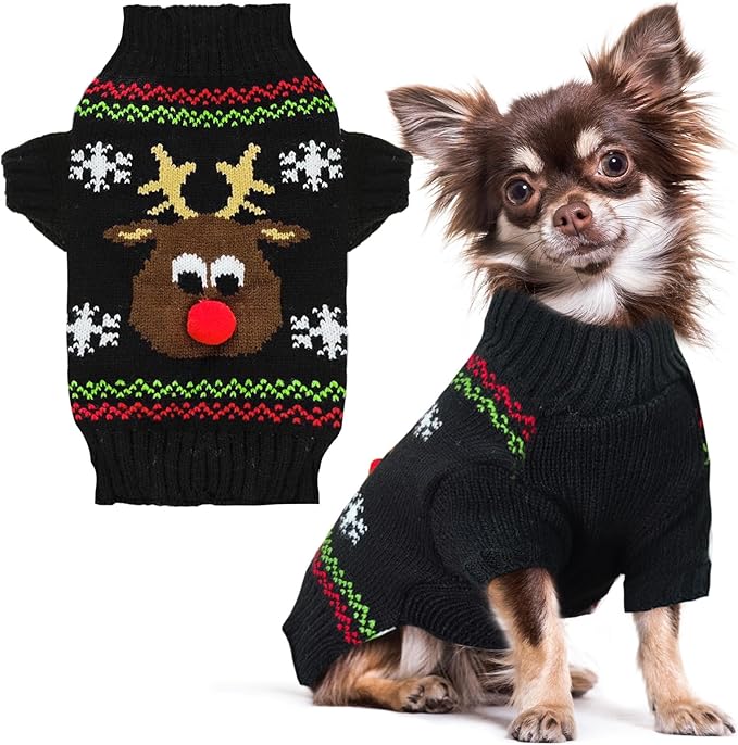 PETCARE Dog Christmas Sweater Black Ugly Funny Cute Cartoon Reindeer Cat Sweaters Jumper Holiday Dog Clothes Puppy Sweaters for Small Medium Large Dogs Fall Winter Outfits Xmas Dogs Costume,XX-Large