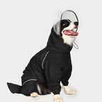 Dog Raincoat for Medium Large Dogs,rain Jacket Coat, Full Leg Coverage Waterproof Rain Suit with Detachable Hood & Tail, Reflective Strips, Snag-Free Top Zipper (Black for Boy, Medium)