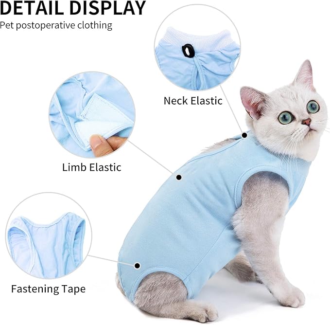 Kitten Onesies,Cat Recovery Suit for Abdominal Wounds or Skin Diseases,After Surgery Wear Anti Licking Wounds,Breathable E-Collar Alternative for Cat Blue M