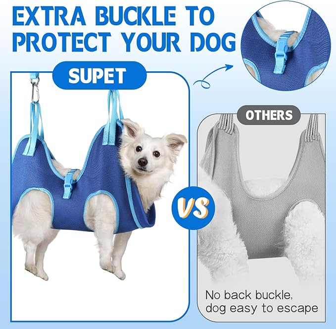 Supet Dog Grooming Hammock, Dog Hanging Harness for Nail Trimming Doorframe, Pet Holder Restraint for Clipping Nails, Pet Hoist Sling for Cutting Nails, Ear & Eye Cleaning, Medicine at Home (XL)