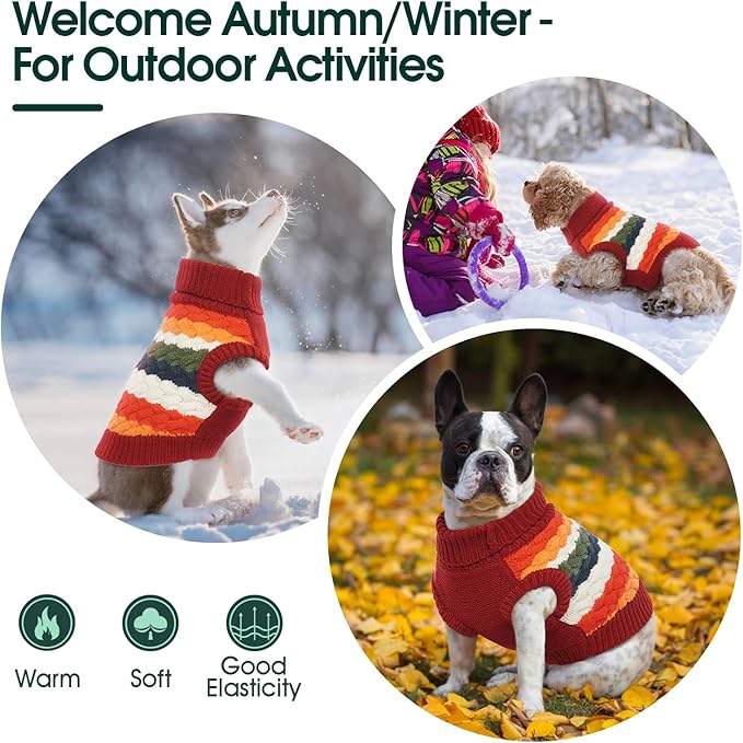 Kuoser Dog Sweater, XL Dog Sweaters for Large Dogs Pet Cable Knitted Pullover Warm Clothes, Turtleneck Classic Knitwear Soft Thick Puppy Xmas Holiday Outfit Cold Weather Thermal Wear, Red XL