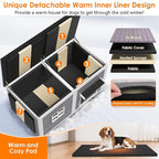 Outdoor Dog House with Insulated Liner, 59" Extra Large Breed Dog Kennel, Keep Warm in Winter Outside, Heated Anti-Chewing Metal Frame Design for Small Medium Large Dogs(Grey)
