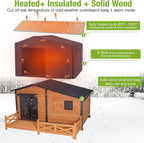 GUTINNEEN 60.3" L Extra Large Heated Dog House Outdoor Insulated Winter Dog Kennel with Thermostat-Controlled Heating Pad, Chew-Proof Metal Frame and 6-Sided Insulated Liner for Large Dogs