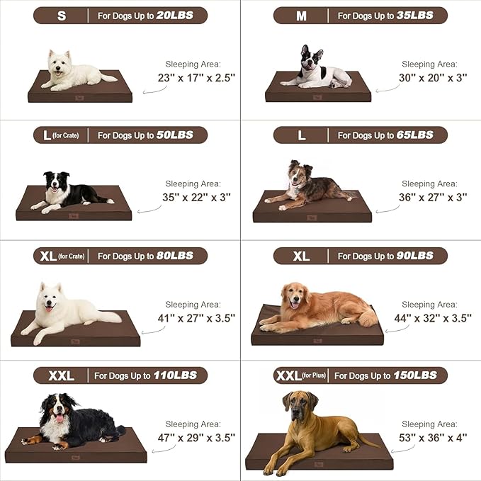 Outdoor Dog Bed for Medium Dogs, Waterproof Dog Crate Mat Orthopedic Egg Crate Foam Pet Bed with Washable Removable Oxford Cover, Brown