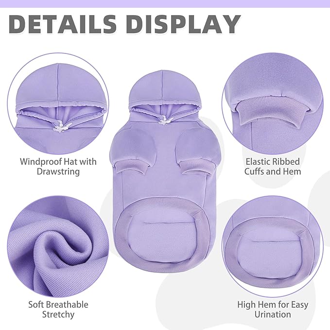 KOOLTAIL Basic Dog Hoodie - Soft & Warm Dog Hoodie Sweater with Leash Hole and Pocket, Pet Winter Coat, Cold Weather Clothes Sweatshirt for Small Medium Large Dogs Puppy Cat Boys Girls Lavender XL/XXL