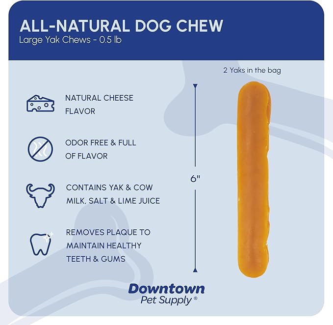 Downtown Pet Supply Yak Cheese Himalayan Dog Chews - Regular Yak Chews Rich in Nutrients for Small to Medium Dogs - Long Lasting, Odorless and Easy to Digest Cheese Dog Treats - 0.5 LB